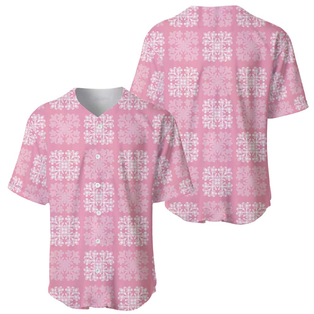 Pink Palaka Quilt Hawaii Baseball Jersey Traditional Hawaii-plaid Pattern - Polynesian Pride