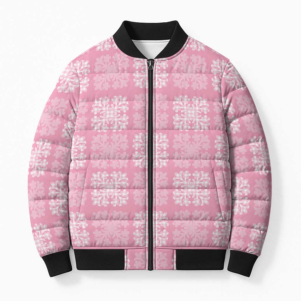 Pink Palaka Quilt Hawaii Bomber Puffer Jacket Traditional Hawaii-plaid Pattern - Polynesian Pride