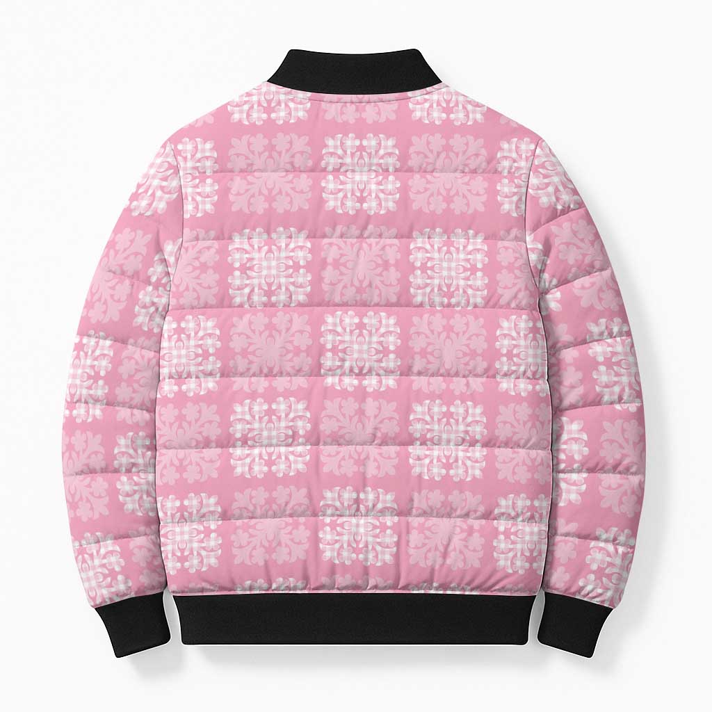 Pink Palaka Quilt Hawaii Bomber Puffer Jacket Traditional Hawaii-plaid Pattern - Polynesian Pride