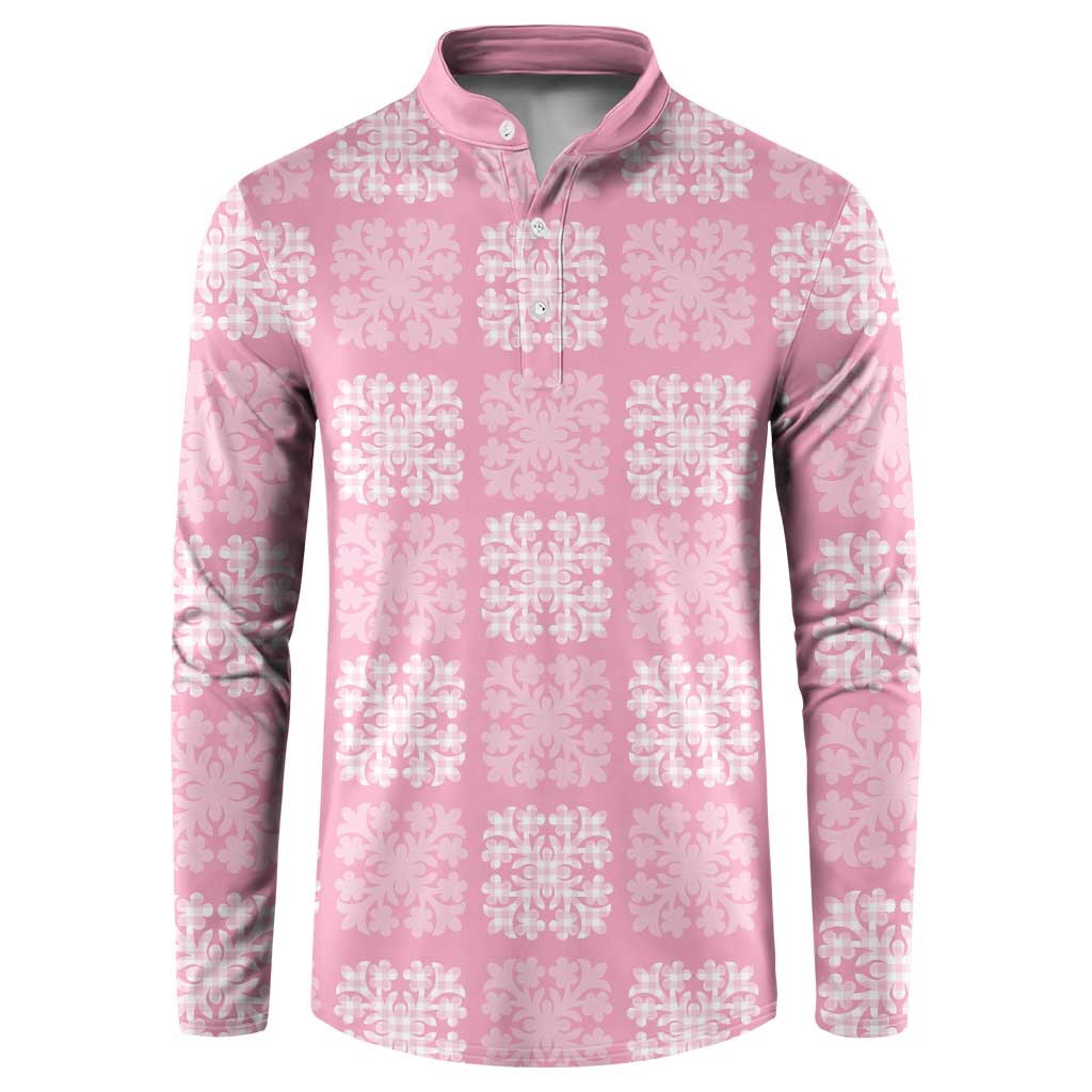 Pink Palaka Quilt Hawaii Button Sweatshirt Traditional Hawaii-plaid Pattern - Polynesian Pride
