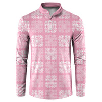 Pink Palaka Quilt Hawaii Button Sweatshirt Traditional Hawaii-plaid Pattern - Polynesian Pride
