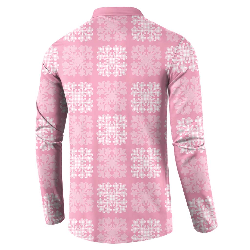 Pink Palaka Quilt Hawaii Button Sweatshirt Traditional Hawaii-plaid Pattern - Polynesian Pride