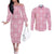 Pink Palaka Quilt Hawaii Couples Matching Off The Shoulder Long Sleeve Dress and Long Sleeve Button Shirt Traditional Hawaii-plaid Pattern - Polynesian Pride