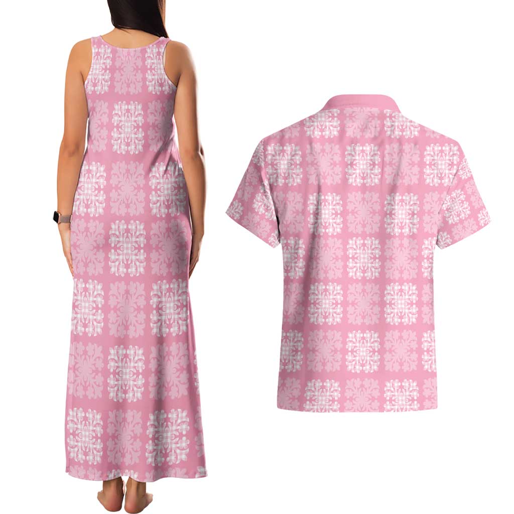 Pink Palaka Quilt Hawaii Couples Matching Tank Maxi Dress and Hawaiian Shirt Traditional Hawaii-plaid Pattern - Polynesian Pride