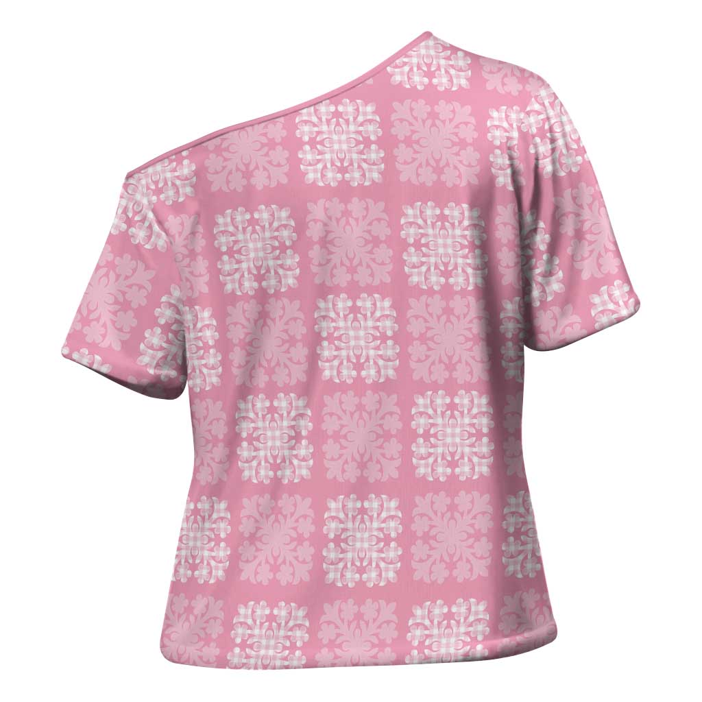 Pink Palaka Quilt Hawaii Cross Shoulder Shirt Traditional Hawaii-plaid Pattern - Polynesian Pride