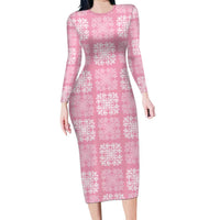 Pink Palaka Quilt Hawaii Family Matching Long Sleeve Bodycon Dress and Hawaiian Shirt Traditional Hawaii-plaid Pattern - Polynesian Pride