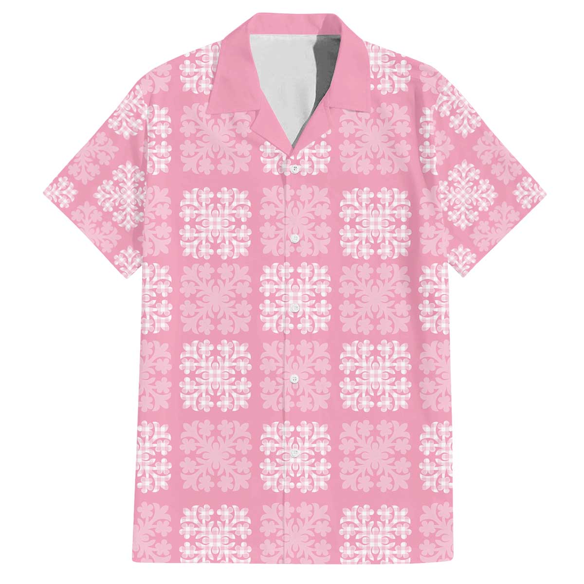Pink Palaka Quilt Hawaii Family Matching Off The Shoulder Long Sleeve Dress and Hawaiian Shirt Traditional Hawaii-plaid Pattern - Polynesian Pride