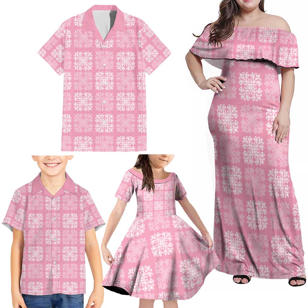Pink Palaka Quilt Hawaii Family Matching Off Shoulder Maxi Dress and Hawaiian Shirt Traditional Hawaii-plaid Pattern - Polynesian Pride