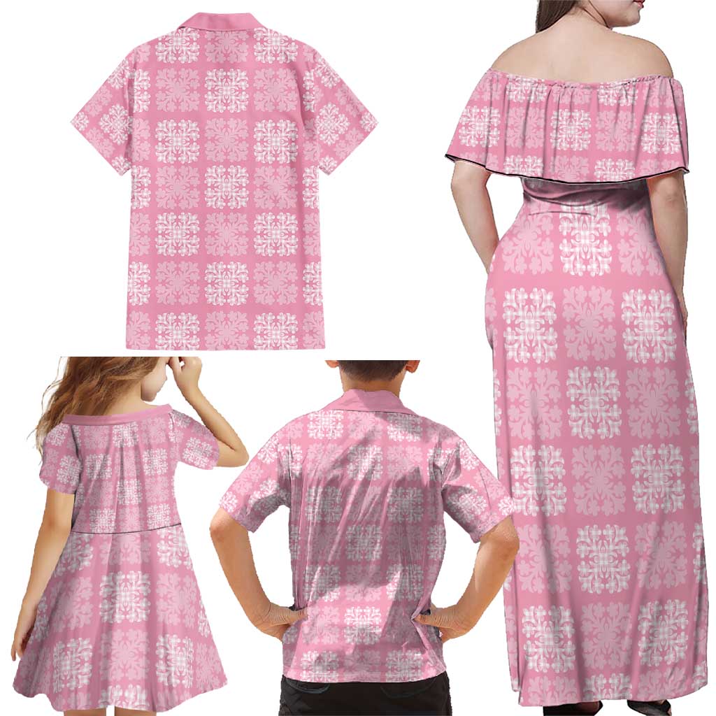 Pink Palaka Quilt Hawaii Family Matching Off Shoulder Maxi Dress and Hawaiian Shirt Traditional Hawaii-plaid Pattern - Polynesian Pride
