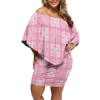 Pink Palaka Quilt Hawaii Family Matching Off Shoulder Short Dress and Hawaiian Shirt Traditional Hawaii-plaid Pattern - Polynesian Pride