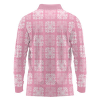 Pink Palaka Quilt Hawaii Long Sleeve Polo Shirt Traditional Hawaii-plaid Pattern - Polynesian Pride