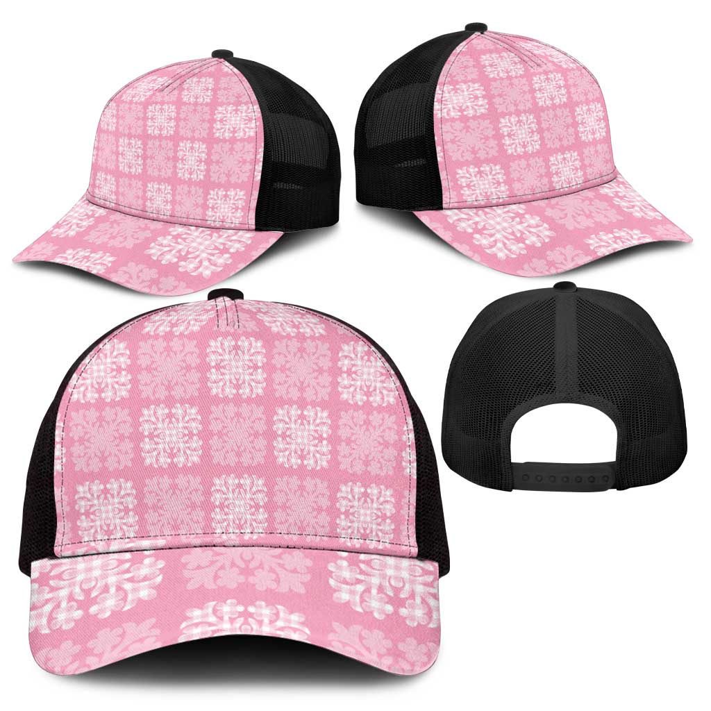 Pink Palaka Quilt Hawaii Mesh Trucker Cap Traditional Hawaii-plaid Pattern - Polynesian Pride