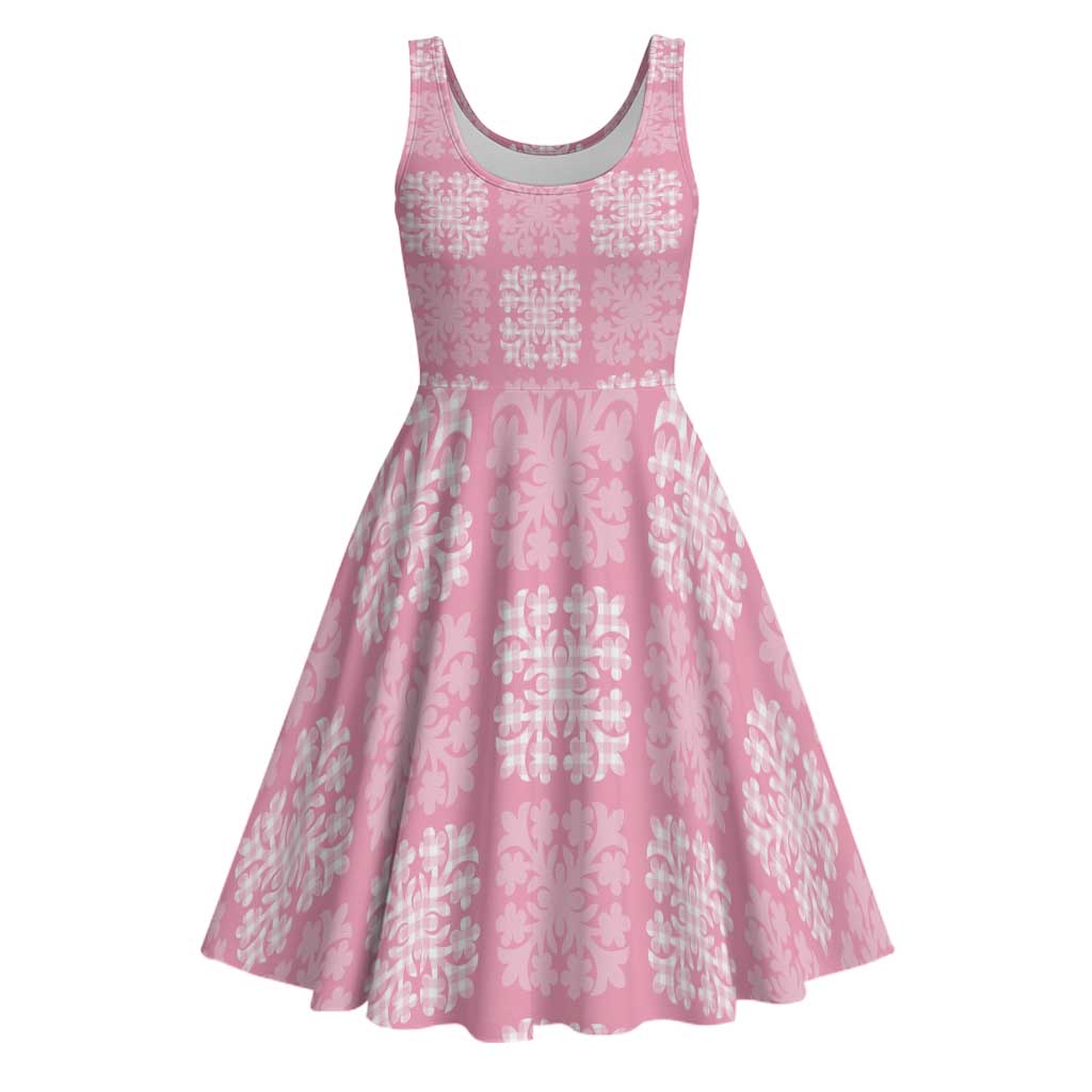 Pink Palaka Quilt Hawaii Midi Dress Traditional Hawaii-plaid Pattern - Polynesian Pride