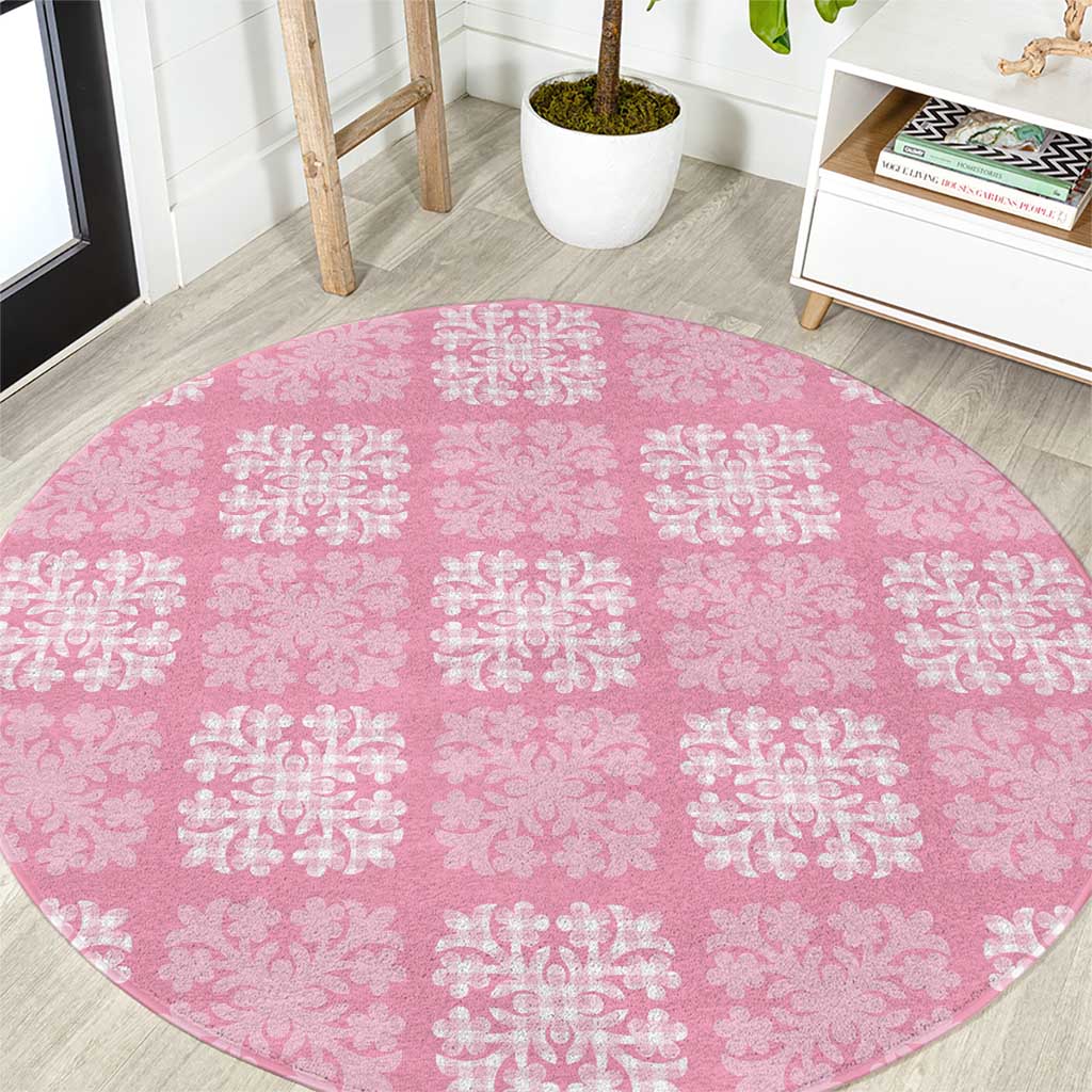 Pink Palaka Quilt Hawaii Round Carpet Traditional Hawaii-plaid Pattern - Polynesian Pride