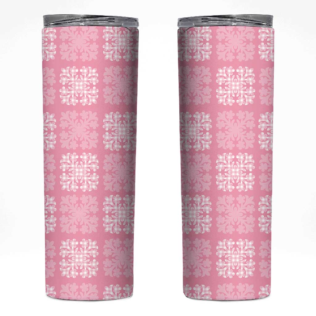 Pink Palaka Quilt Hawaii Skinny Tumbler Traditional Hawaii-plaid Pattern - Polynesian Pride
