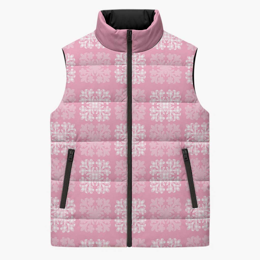 Pink Palaka Quilt Hawaii Sleeveless Puffer Jacket Traditional Hawaii-plaid Pattern - Polynesian Pride