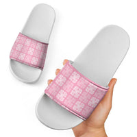 Pink Palaka Quilt Hawaii Slide Sandals Traditional Hawaii-plaid Pattern - Polynesian Pride