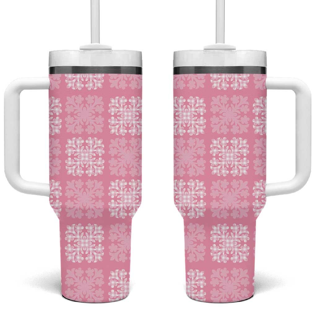 Pink Palaka Quilt Hawaii Tumbler With Handle Traditional Hawaii-plaid Pattern - Polynesian Pride