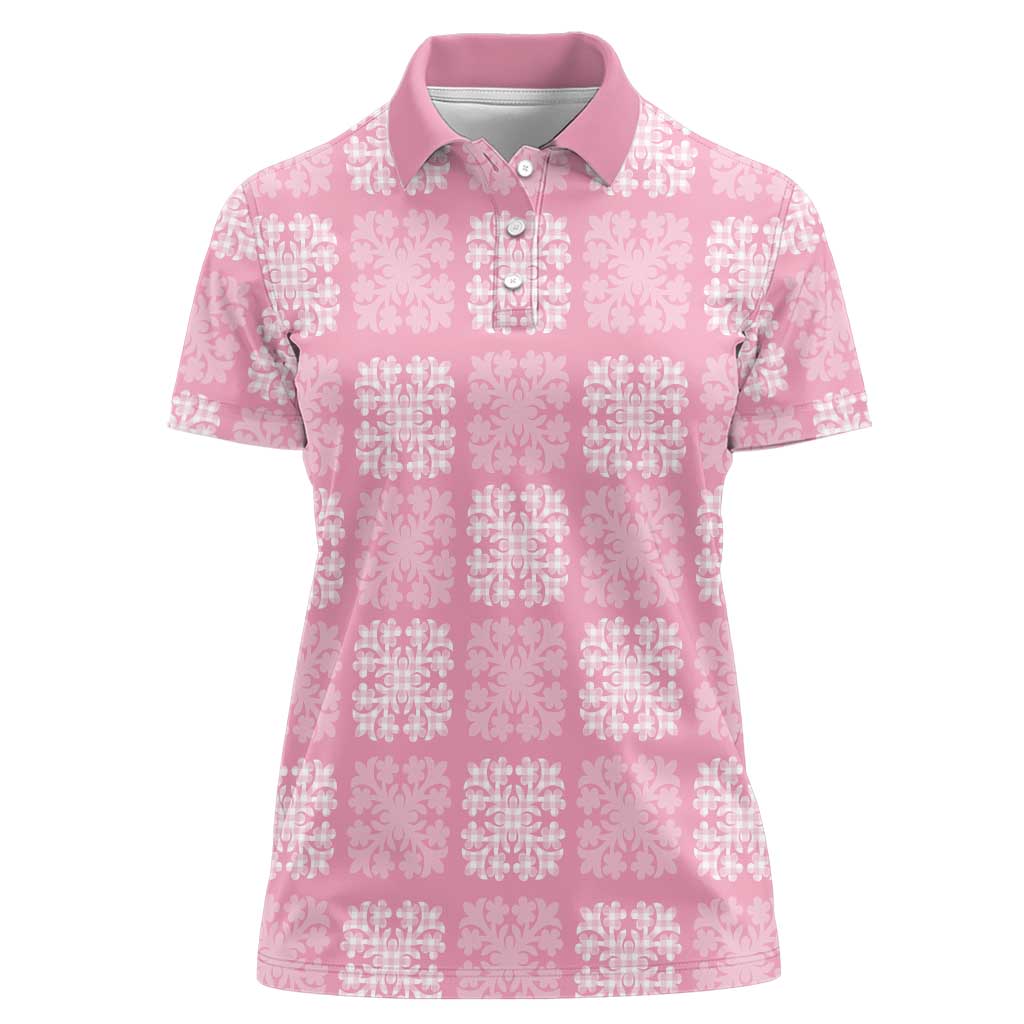 Pink Palaka Quilt Hawaii Women Polo Shirt Traditional Hawaii-plaid Pattern - Polynesian Pride