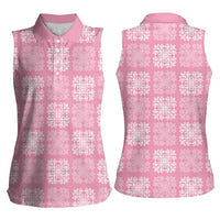 Pink Palaka Quilt Hawaii Women Sleeveless Polo Shirt Traditional Hawaii-plaid Pattern - Polynesian Pride