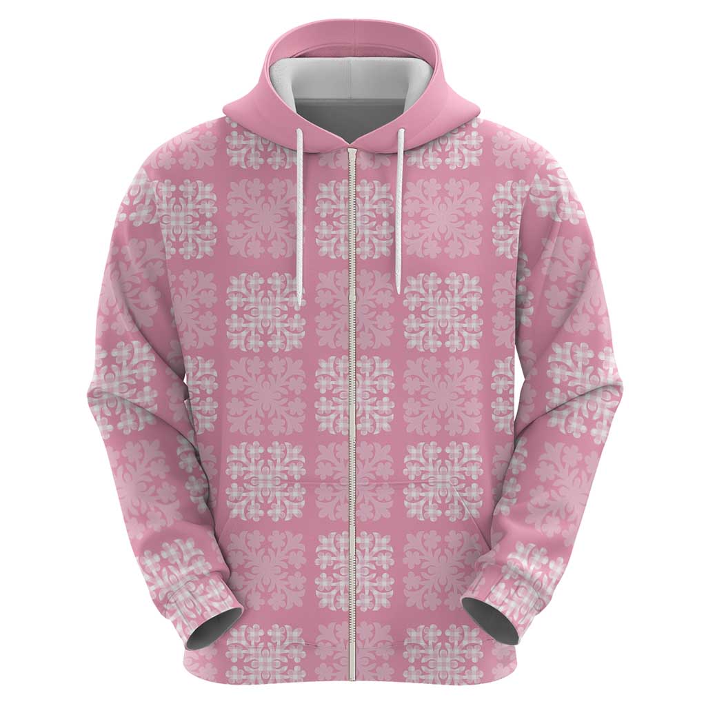 Pink Palaka Quilt Hawaii Zip Hoodie Traditional Hawaii-plaid Pattern - Polynesian Pride
