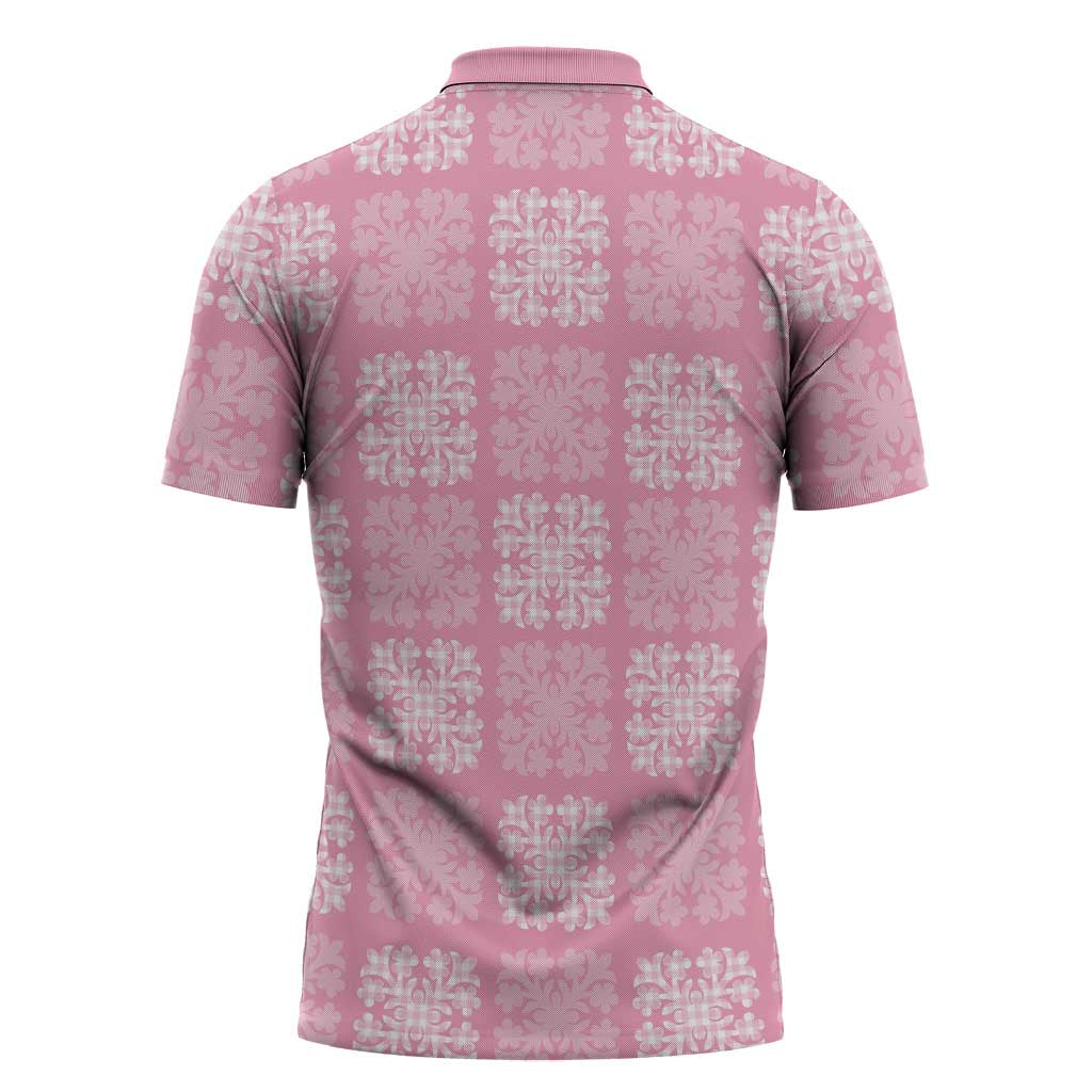 Pink Palaka Quilt Hawaii Zipper Polo Shirt Traditional Hawaii-plaid Pattern - Polynesian Pride