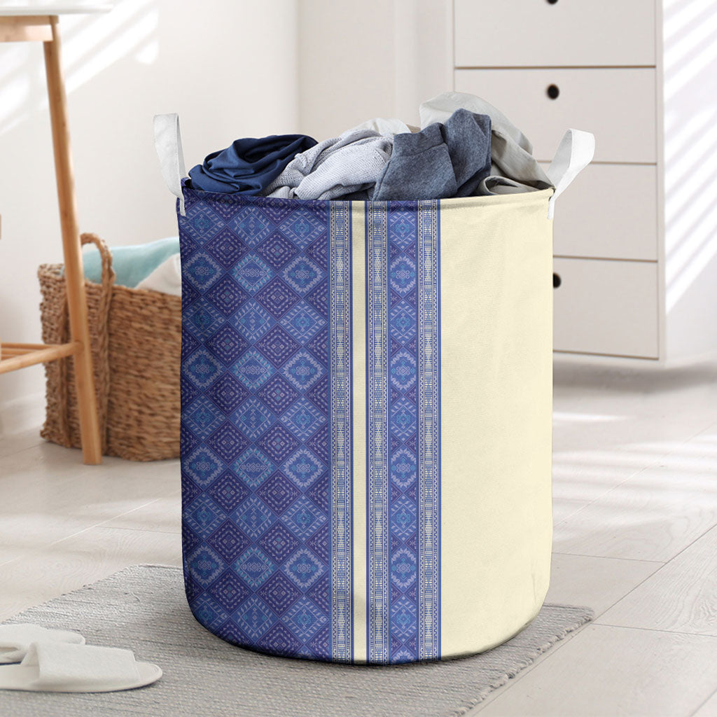 Mabuhay Philippines Festival Laundry Basket Yakan Modern Filipiniana Inspired LT14 Blue - Polynesian Pride