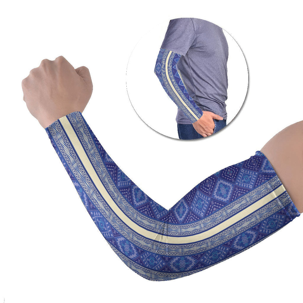 Mabuhay Philippines Festival Arm Sleeves Yakan Modern Filipiniana Inspired LT14 Set of 2 Blue - Polynesian Pride