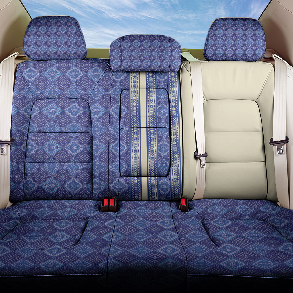 Mabuhay Philippines Festival Back Car Seat Cover Yakan Modern Filipiniana Inspired LT14 One Size Blue - Polynesian Pride