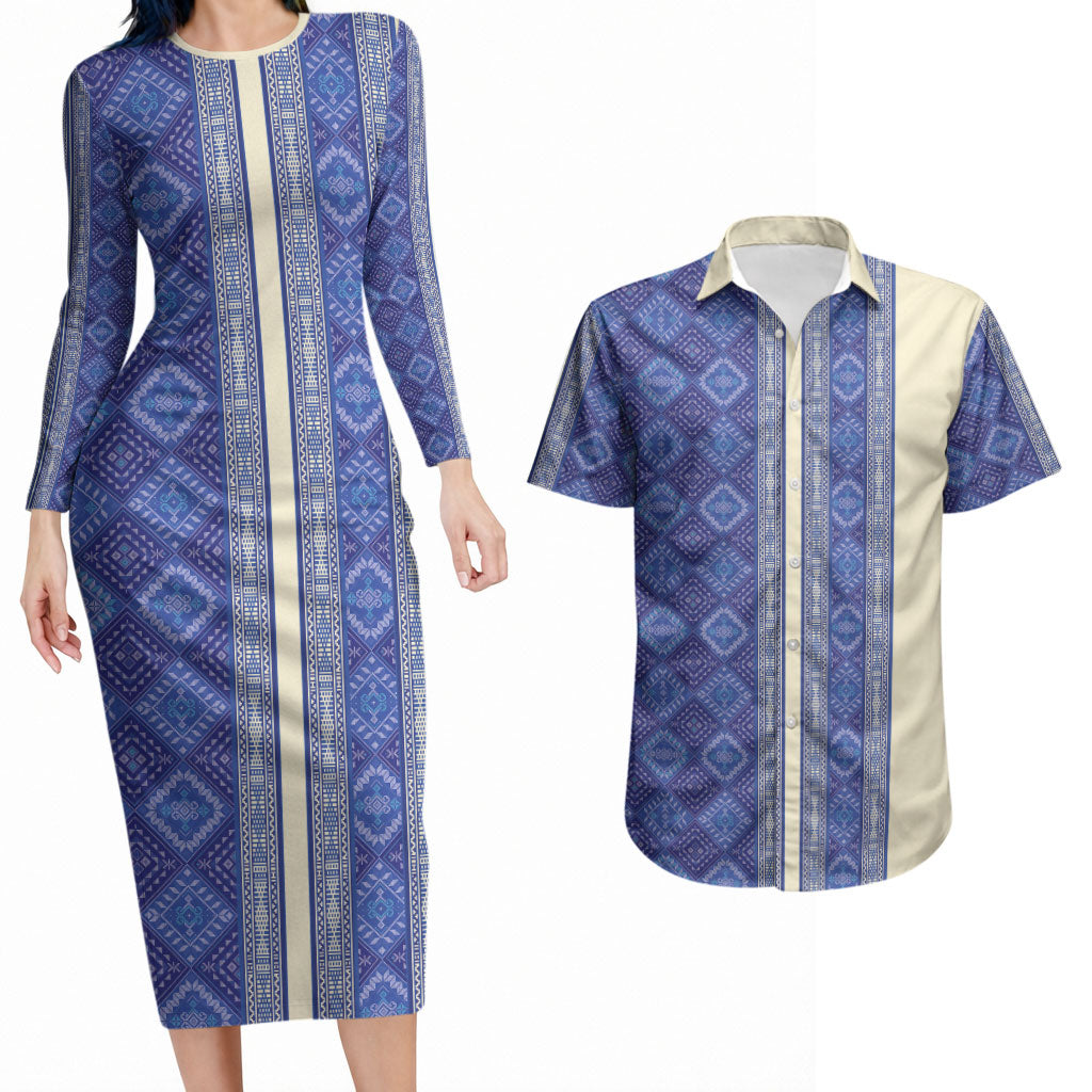 Mabuhay Philippines Festival Couples Matching Long Sleeve Bodycon Dress and Hawaiian Shirt Yakan Modern Filipiniana Inspired