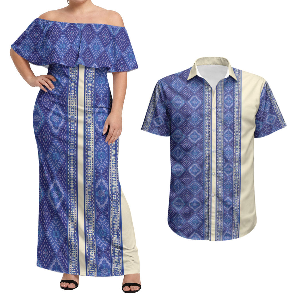 Mabuhay Philippines Festival Couples Matching Off Shoulder Maxi Dress and Hawaiian Shirt Yakan Modern Filipiniana Inspired