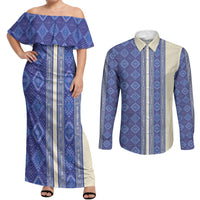 Mabuhay Philippines Festival Couples Matching Off Shoulder Maxi Dress and Long Sleeve Button Shirt Yakan Modern Filipiniana Inspired