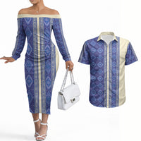 Mabuhay Philippines Festival Couples Matching Off The Shoulder Long Sleeve Dress and Hawaiian Shirt Yakan Modern Filipiniana Inspired