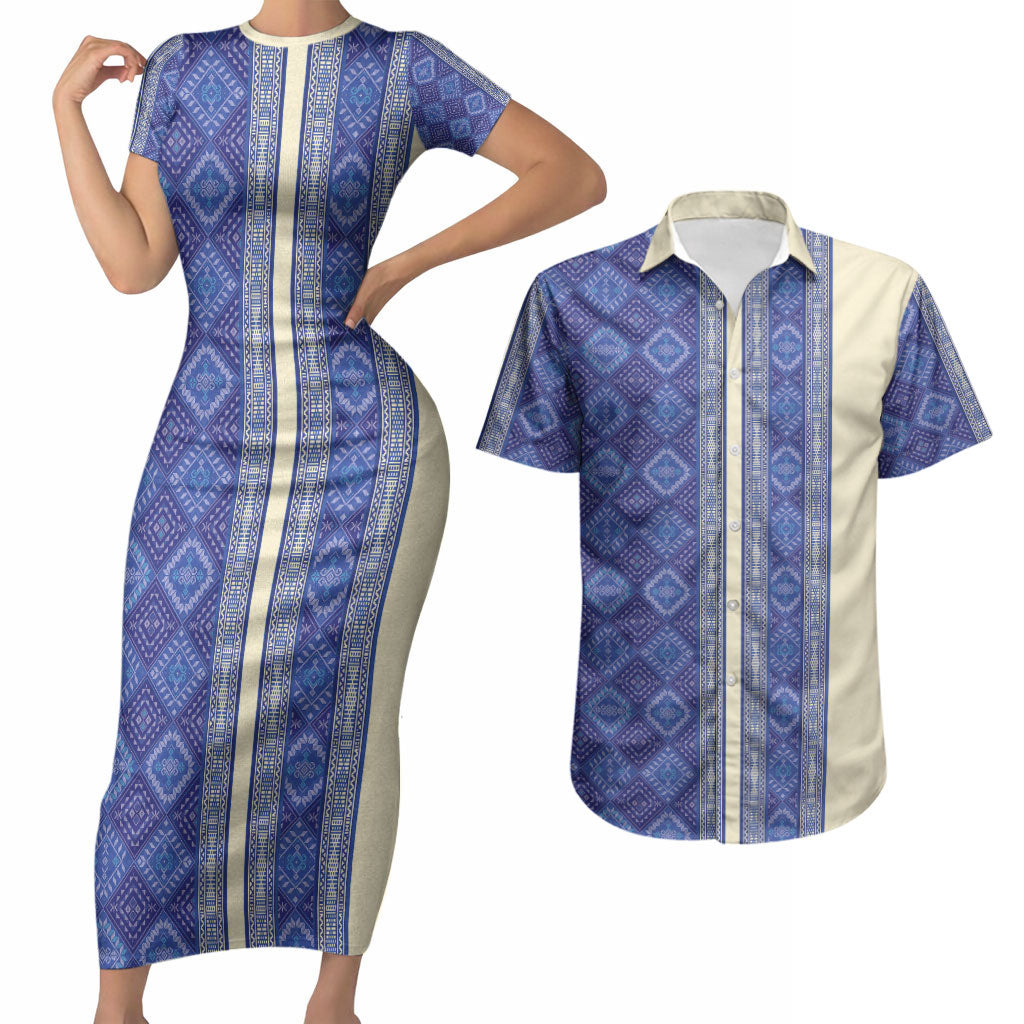 Mabuhay Philippines Festival Couples Matching Short Sleeve Bodycon Dress and Hawaiian Shirt Yakan Modern Filipiniana Inspired