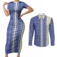 Mabuhay Philippines Festival Couples Matching Short Sleeve Bodycon Dress and Long Sleeve Button Shirt Yakan Modern Filipiniana Inspired