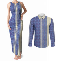 Mabuhay Philippines Festival Couples Matching Tank Maxi Dress and Long Sleeve Button Shirt Yakan Modern Filipiniana Inspired