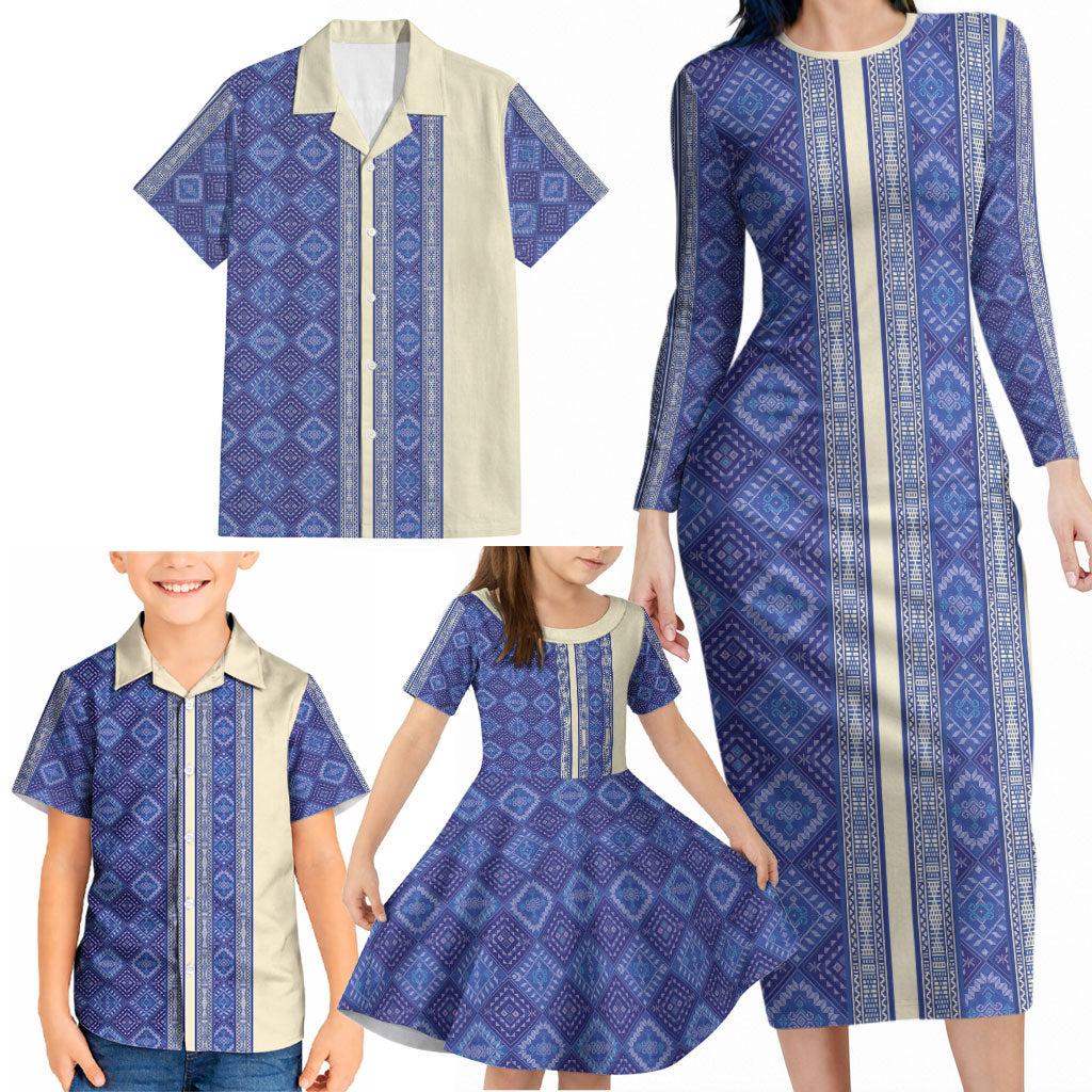 Mabuhay Philippines Festival Family Matching Long Sleeve Bodycon Dress and Hawaiian Shirt Yakan Modern Filipiniana Inspired