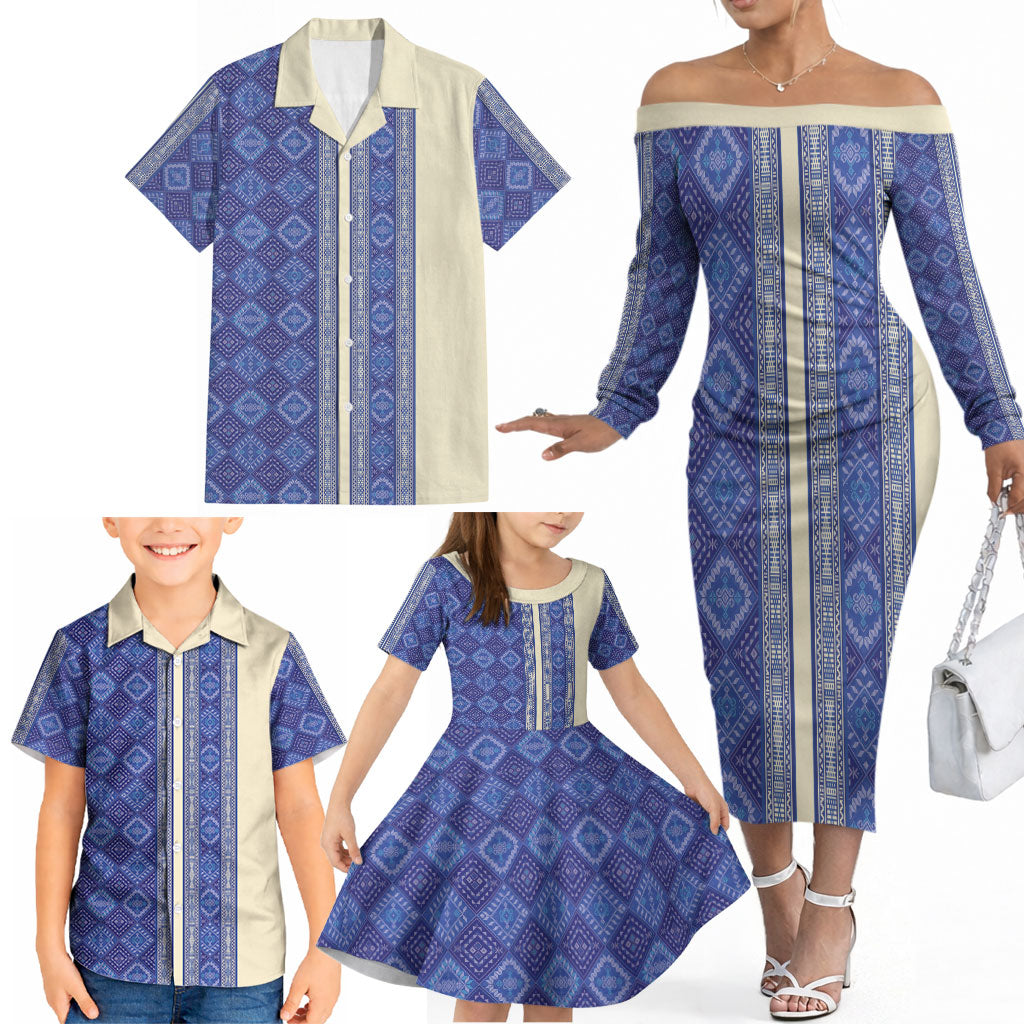 Mabuhay Philippines Festival Family Matching Off The Shoulder Long Sleeve Dress and Hawaiian Shirt Yakan Modern Filipiniana Inspired