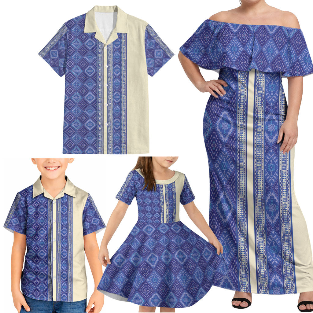 Mabuhay Philippines Festival Family Matching Off Shoulder Maxi Dress and Hawaiian Shirt Yakan Modern Filipiniana Inspired