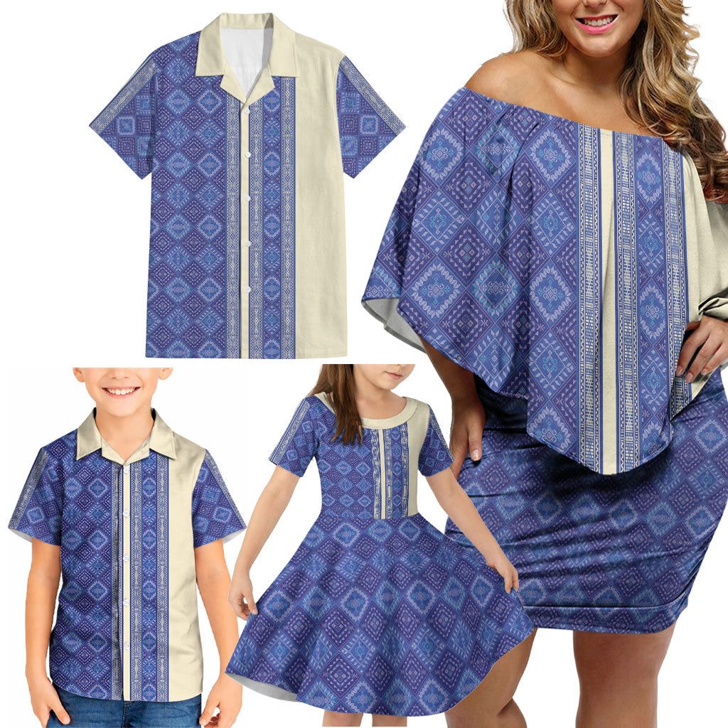 Mabuhay Philippines Festival Family Matching Off Shoulder Short Dress and Hawaiian Shirt Yakan Modern Filipiniana Inspired