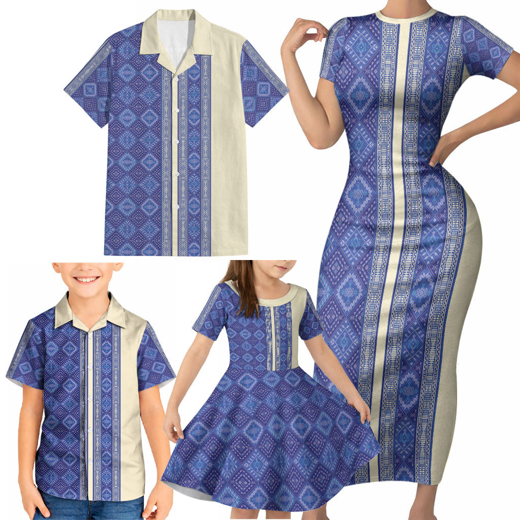 Mabuhay Philippines Festival Family Matching Short Sleeve Bodycon Dress and Hawaiian Shirt Yakan Modern Filipiniana Inspired