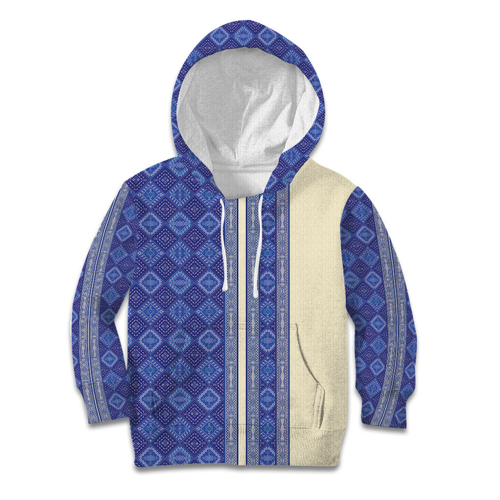 Mabuhay Philippines Festival Kid Hoodie Yakan Modern Filipiniana Inspired LT14 Hoodie Blue - Polynesian Pride