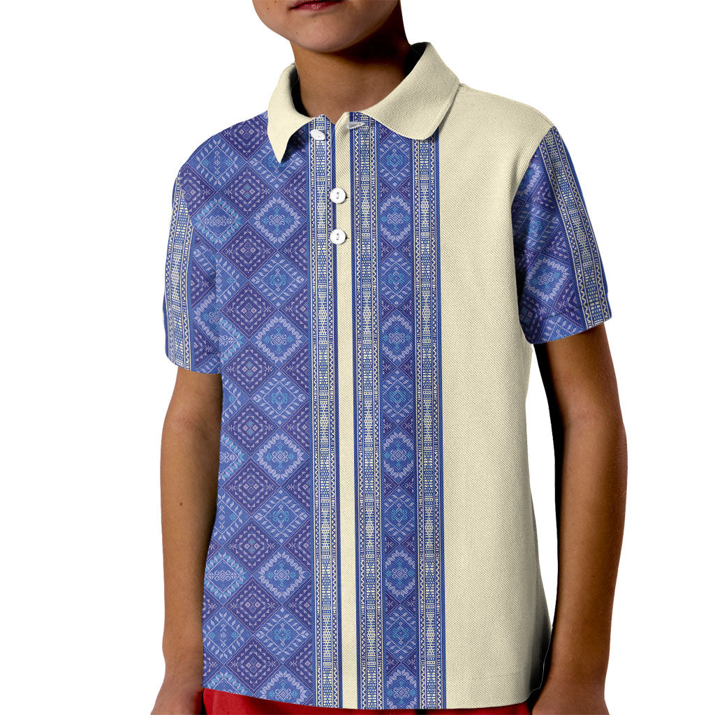 Mabuhay Philippines Festival Kid Polo Shirt Yakan Modern Filipiniana Inspired LT14 Kid Blue - Polynesian Pride