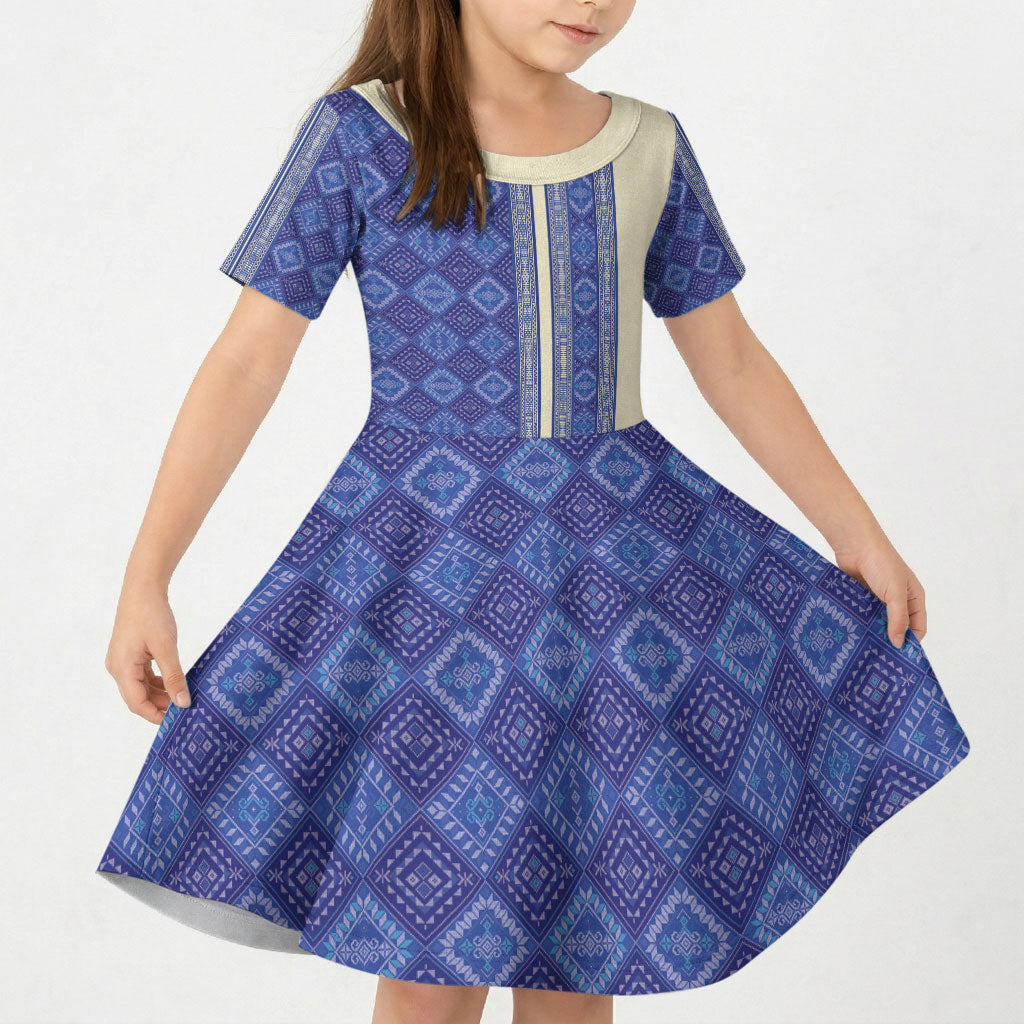 Mabuhay Philippines Festival Kid Short Sleeve Dress Yakan Modern Filipiniana Inspired
