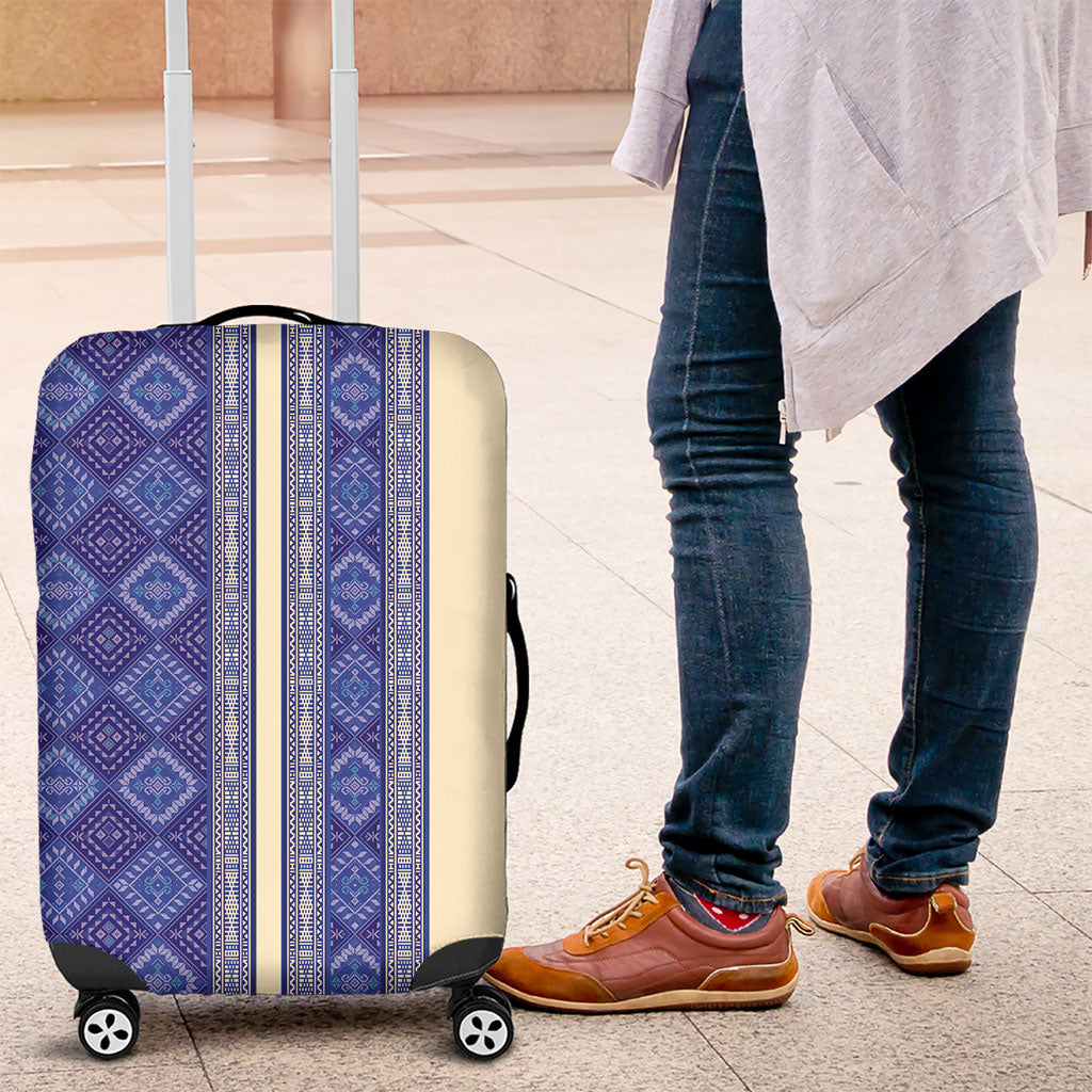 Mabuhay Philippines Festival Luggage Cover Yakan Modern Filipiniana Inspired LT14 Blue - Polynesian Pride