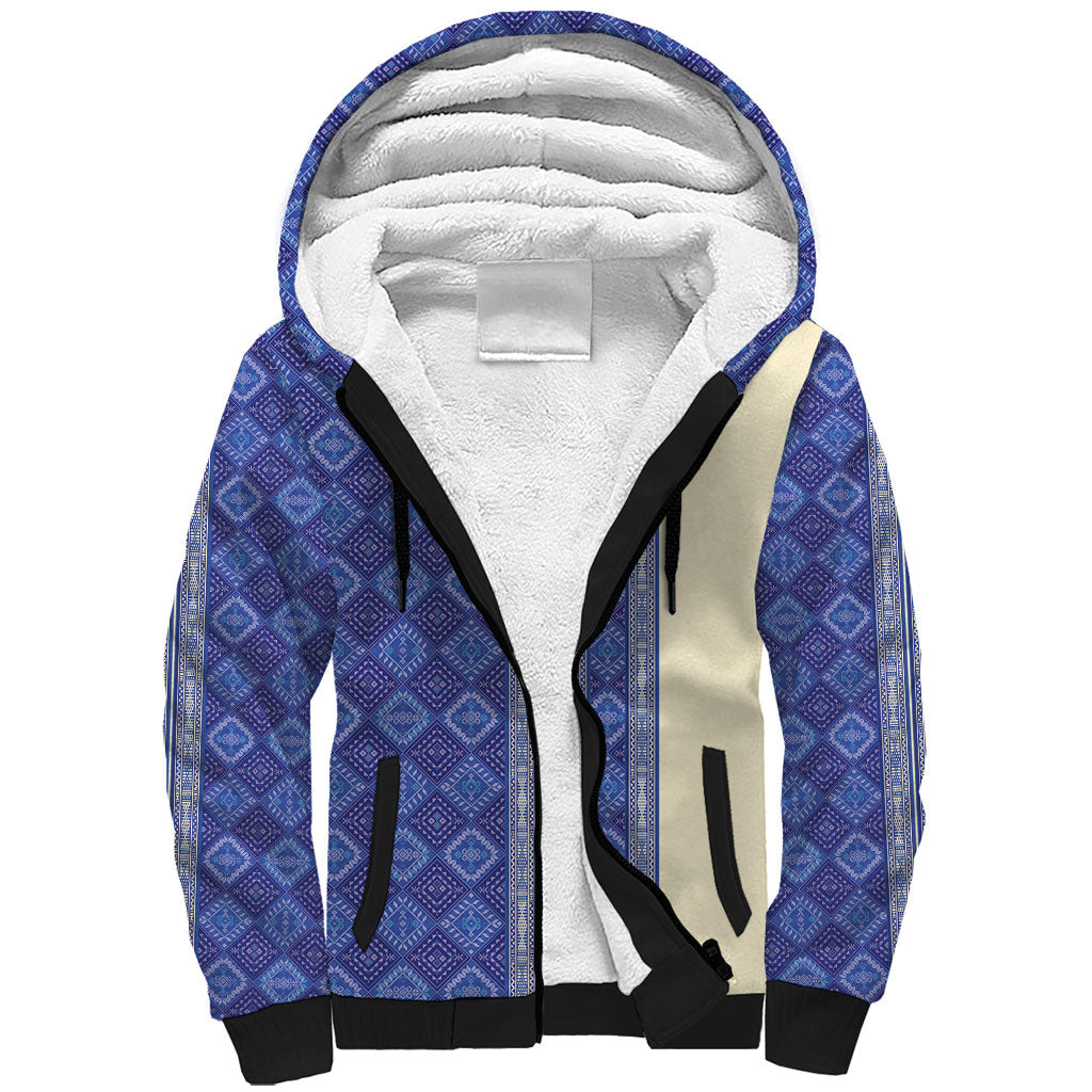 Mabuhay Philippines Festival Sherpa Hoodie Yakan Modern Filipiniana Inspired LT14 Unisex Blue - Polynesian Pride