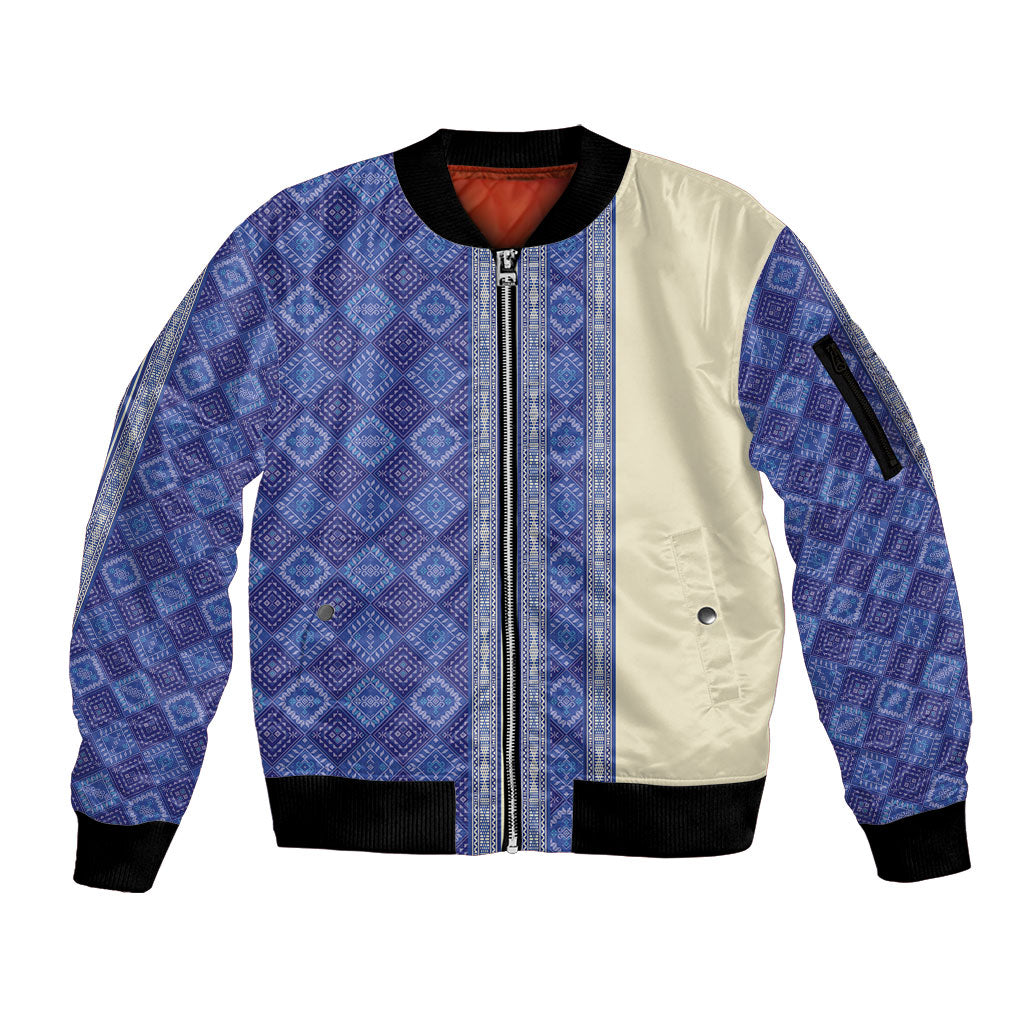 Mabuhay Philippines Festival Sleeve Zip Bomber Jacket Yakan Modern Filipiniana Inspired LT14 Unisex Blue - Polynesian Pride