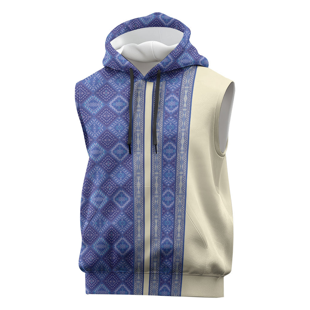 Mabuhay Philippines Festival Sleeveless Hoodie Yakan Modern Filipiniana Inspired LT14 Blue - Polynesian Pride