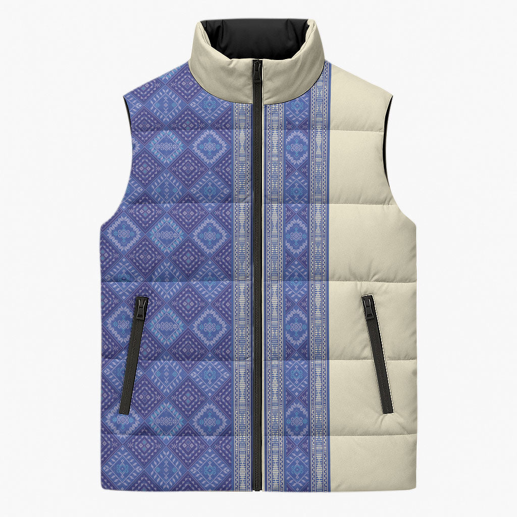 Mabuhay Philippines Festival Sleeveless Puffer Jacket Yakan Modern Filipiniana Inspired LT14 Unisex Blue - Polynesian Pride