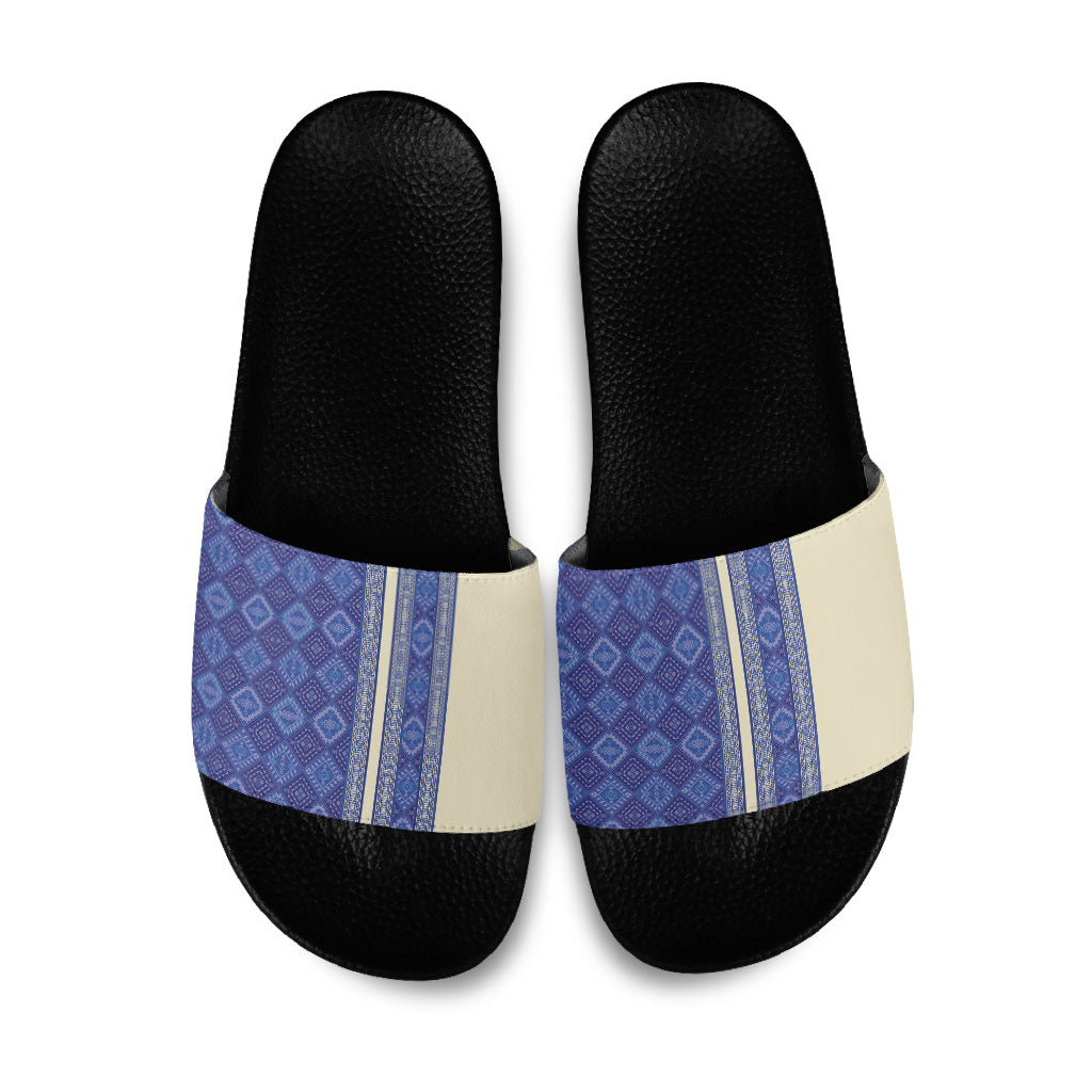 Mabuhay Philippines Festival Slide Sandals Yakan Modern Filipiniana Inspired LT14 Blue - Polynesian Pride